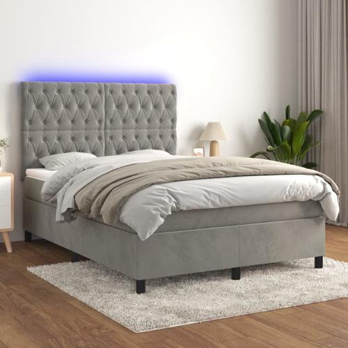 Vidaxl Sommier Tapissier Matelas Et Led Gris Clair 140x190 Cm Velours on Productcaster.