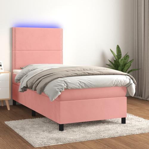 Vidaxl Sommier Tapissier Avec Matelas Et Led Rose 90x200 Cm Velours on Productcaster.