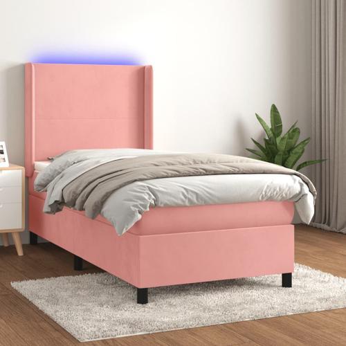 Vidaxl Sommier Tapissier Avec Matelas Et Led Rose 90x190 Cm Velours on Productcaster.