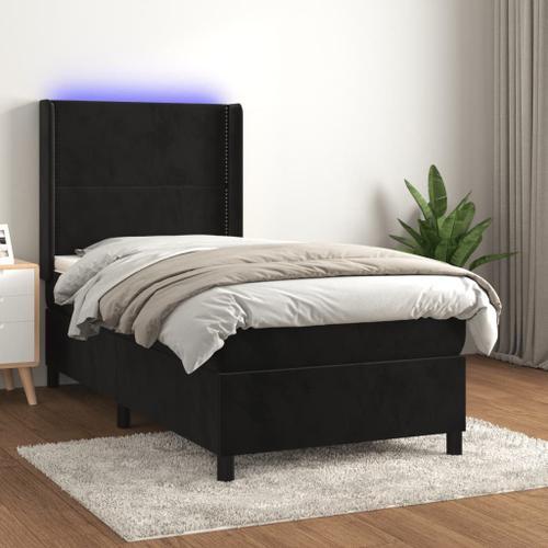 Vidaxl Sommier Tapissier Avec Matelas Et Led Noir 90x200 Cm Velours on Productcaster.