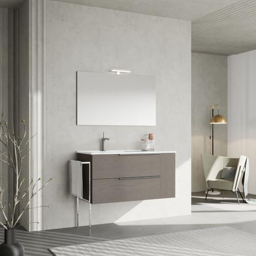 Armoire De Salle De Bains Murale 100 Cm En Bois Gris Avec Lavabo À ... on Productcaster.