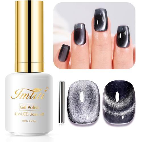 Vernis Semi Permanent Magnétique, 15ml Noir Cristal Pailleté Cat Ey... on Productcaster.