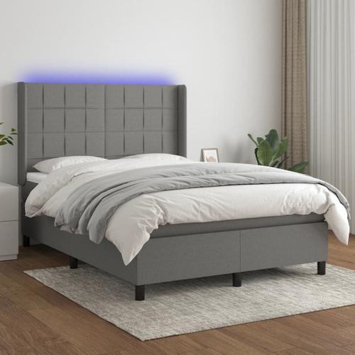 Vidaxl Sommier Tapissier Et Matelas Et Led Gris Foncé 140x200 Cm Ti... on Productcaster.