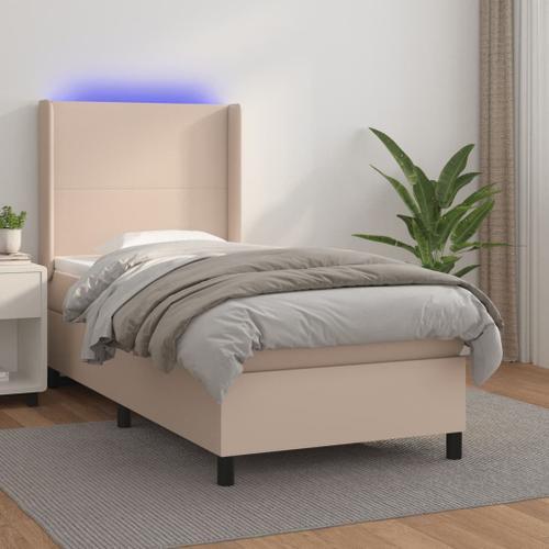 Vidaxl Sommier Tapissier Matelas Led Cappuccino 100x200 Cm Similicuir on Productcaster.