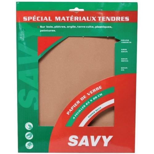 SAVY - Papier de verre grain assortis 4 feuilles A on Productcaster.