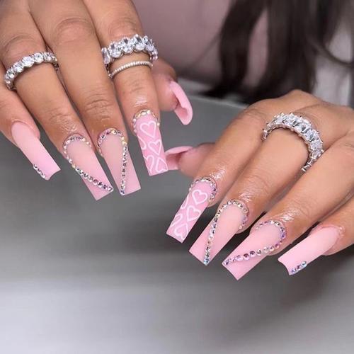 ?72 Pièces Faux Ongles?Strass D'amour Rose Porter Un Morceau D'ongl... on Productcaster.