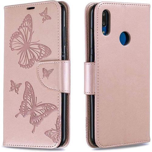 Porte Carte Flip Coque Y7 2019 Rose Or Motif Élégant Papillons Port... on Productcaster.