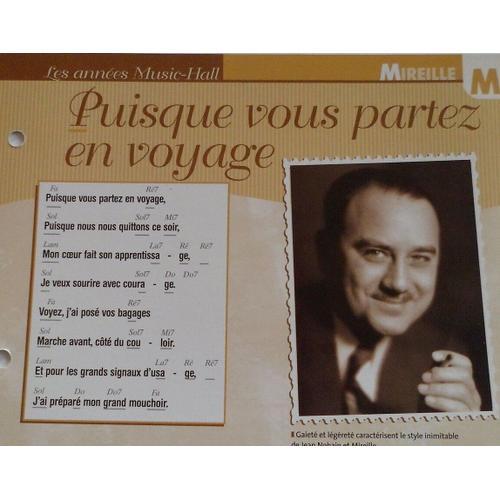 Fiche Chanson Puisque Vous Partez En Voyage Mireille on Productcaster.