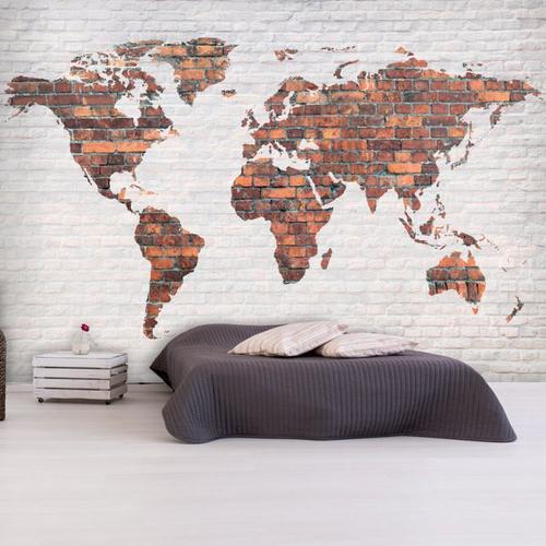 Paris Prix - Papier Peint "world Map : Brick Wall" 175 X 250 Cm on Productcaster.