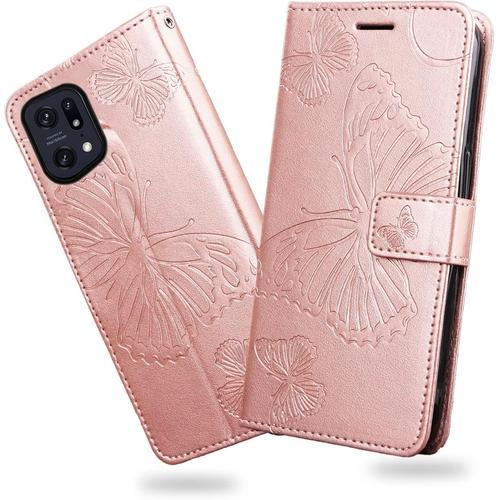 Coque Pour Oppo Find X5 Pro, Papillon Imprimé Housse En Cuir Pu Mag... on Productcaster.