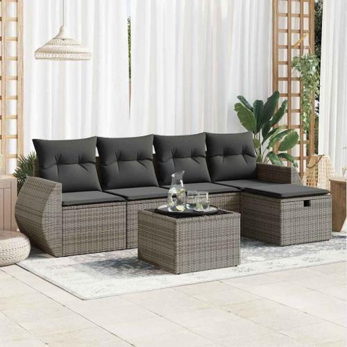 Vidaxl Salon De Jardin 6 Pcs Avec Coussins Gris Résine Tressée on Productcaster.