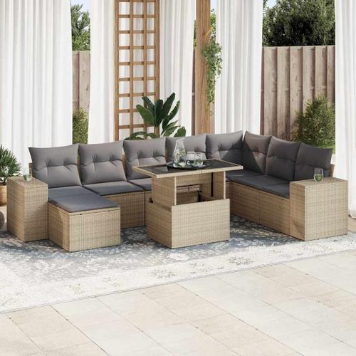 Vidaxl Salon De Jardin Avec Coussins 9 Pcs Beige Résine Tressée on Productcaster.