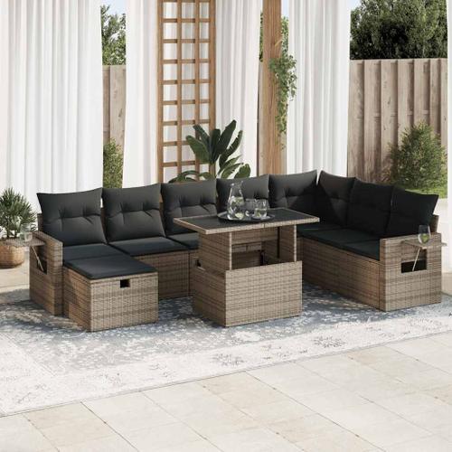 Vidaxl Salon De Jardin 9 Pcs Avec Coussins Gris Résine Tressée on Productcaster.