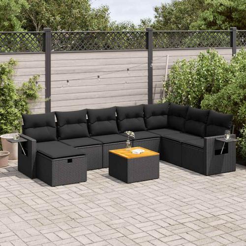 Vidaxl Salon De Jardin 9 Pcs Avec Coussins Noir Résine Tressée on Productcaster.