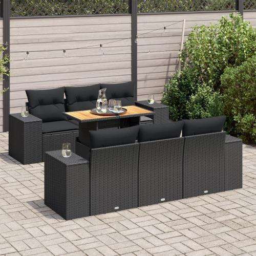 Vidaxl Salon De Jardin 7 Pcs Avec Coussins Noir Résine Tressée on Productcaster.