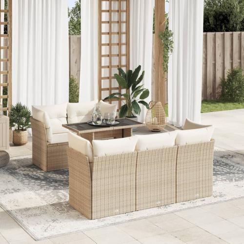 Vidaxl Salon De Jardin Avec Coussins 6 Pcs Beige Résine Tressée on Productcaster.