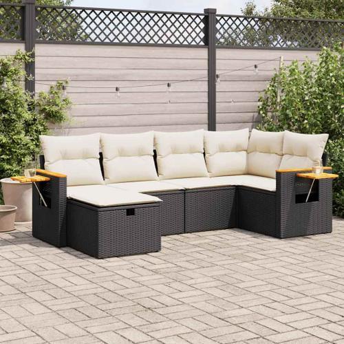 Vidaxl Salon De Jardin 6 Pcs Avec Coussins Noir Résine Tressée on Productcaster.