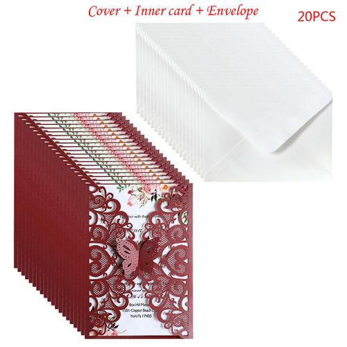 20pcs/set For Butterfly Wedding Invitations Card Hollow Lace Glitte... on Productcaster.