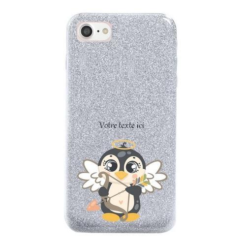 Coque Iphone 7 8 Et Se 2020 2022 Paillettes Argent Pingouin Cupidon on Productcaster.