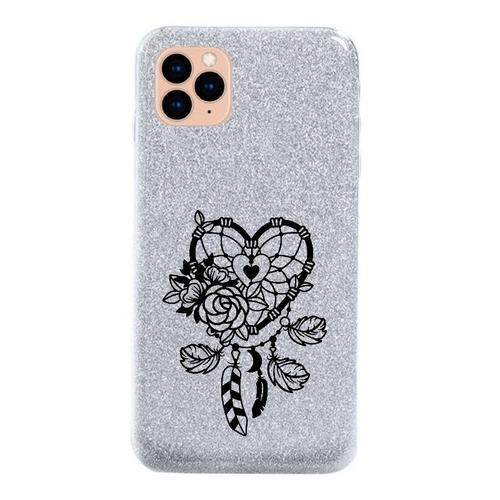 Coque Iphone 11 Paillettes Argent Dreamcatcher Et Coeur Noir on Productcaster.