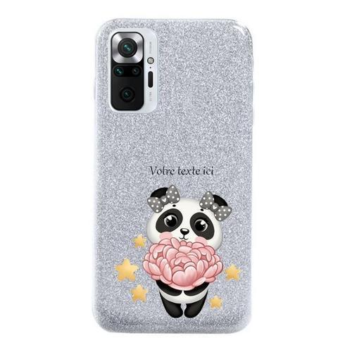 Coque Redmi Note 10 Pro Paillettes Argent Panda Fleur Personnalisee on Productcaster.