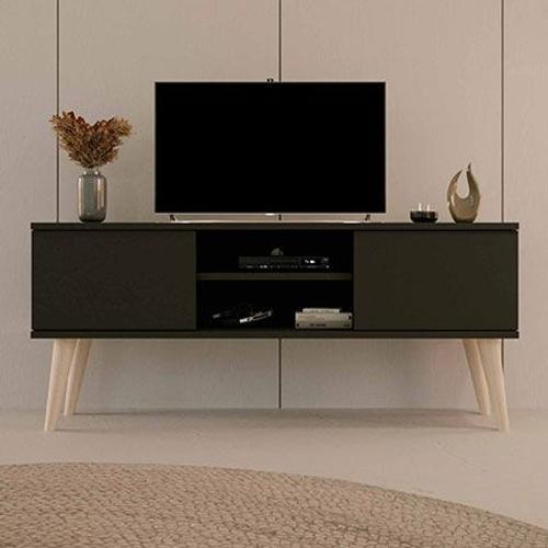 Meuble Tv 2 Portes 120x35x55,2 Cm Noir Et Naturel - Cisko on Productcaster.