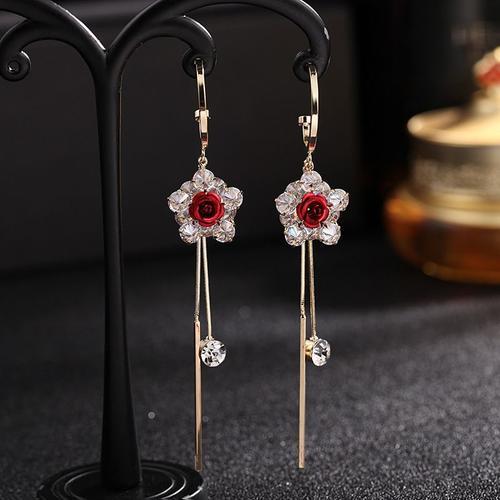 Boucles D'oreilles Longues En Forme D'étoile Rose À Cinq Branches P... on Productcaster.