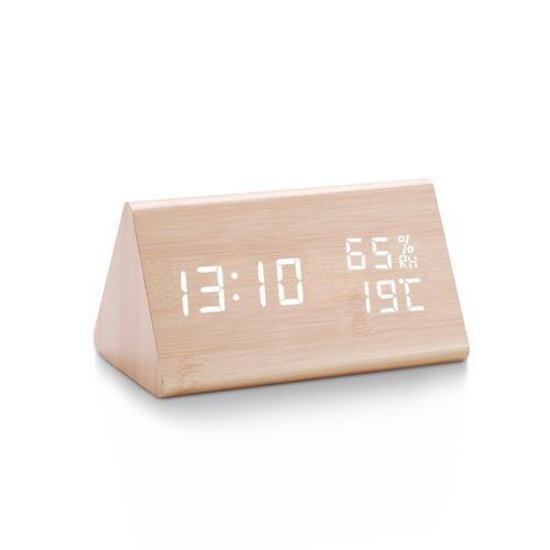 Réveil numérique LED en bois,horloge électronique à commande sonore... on Productcaster.