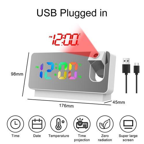 Réveil de Projection numérique Rechargeable par Usb,réveil miroir L... on Productcaster.