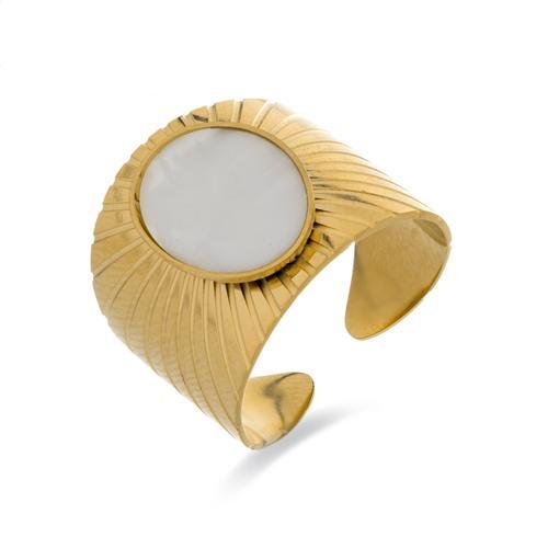 Bague Luxenter En Acier Inoxydable Anleh En Nacre Blanche Finie En ... on Productcaster.