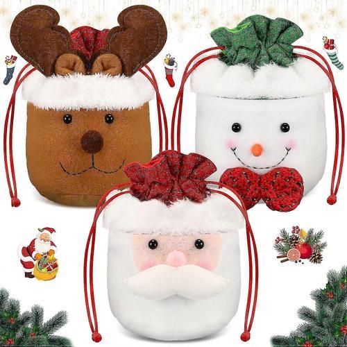 3 Pcs Christmas Gift Doll Bags With Drawstring 3d Xmas Candy Apple ... on Productcaster.