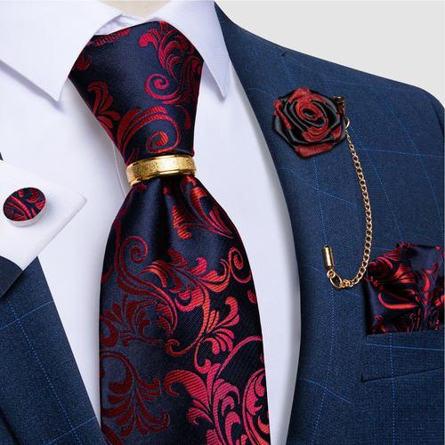 Dibangu Cravate De Cou De Luxe Rouge Paisley Noir Pour Homme,Bouton... on Productcaster.