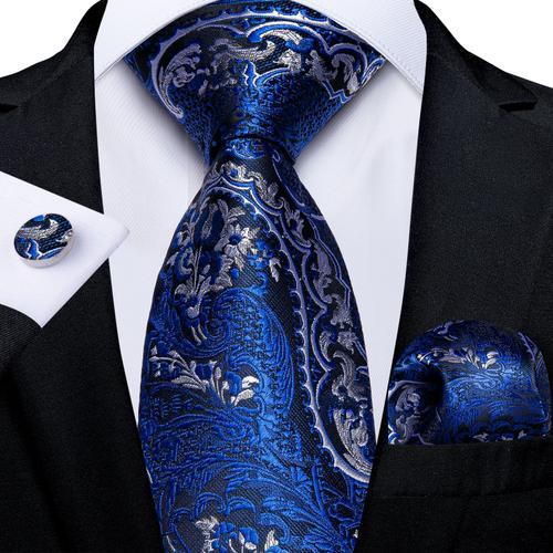 Cravate Paisley Bleu Or Pour Hommes,Boutons De Manchette Hanky En S... on Productcaster.