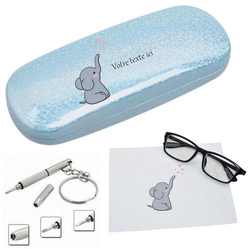 Etui Bleu Lunettes Paillettes Elephant Coeur Personnalise on Productcaster.