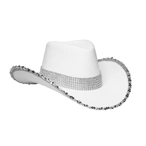 Chapeau Cowboy Blanc Strass Sequins Argent Femme on Productcaster.