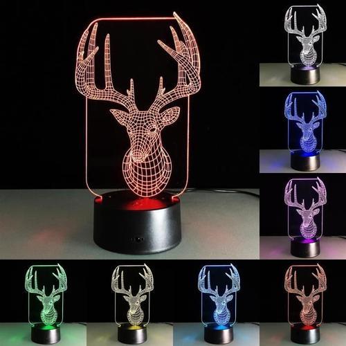 3d Led Illusion Nuit Lumière 7 Couleur 3d Lampe Aninal Elk Lampe De... on Productcaster.