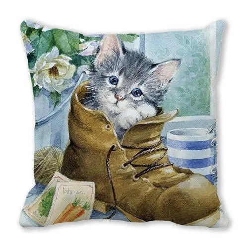 45x45cm Style Pastoral Décoratif Housse De Coussin Mignon Chat Chie... on Productcaster.