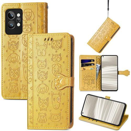 Étui Pour Realme Gt2 Pro, Motif Chien Chat En Cuir Pu, Rabat, Porte... on Productcaster.