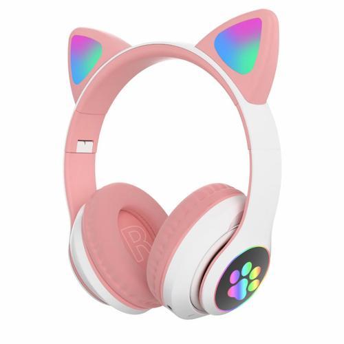 Rose-Casque Audio Enfant à Oreilles de Chat Lumineuses LED avec Mic... on Productcaster.