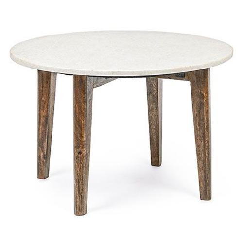 Table Basse Ronde 60x40 Cm En Marbre Blanc Et Manguier - Klessi on Productcaster.