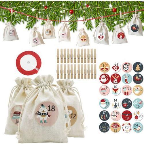 Sac de calendrier de l'avent de Noël Poche à cordon en coton Organi... on Productcaster.