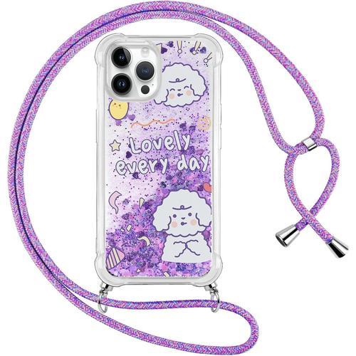 Glitter Coque Pour Iphone 12 Pro/Iphone 12 6,1'' Avec Cordon, Viole... on Productcaster.