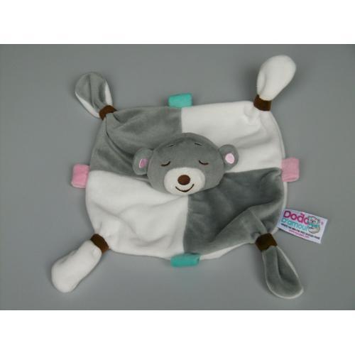 Doudou Ours Plat Gris Blanc Rose Bleu Mgm Dodo D'amour on Productcaster.