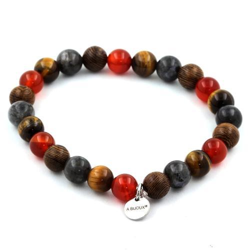 Bracelet Perles Oeil De Tigre + Labradorite + Agate Rouge + Bois 8 ... on Productcaster.