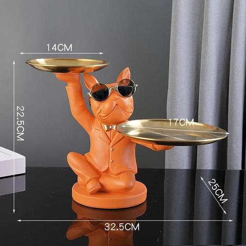 2 Plateau Orange - Statue De Chien En Résine, Décor De Salon, Plate... on Productcaster.