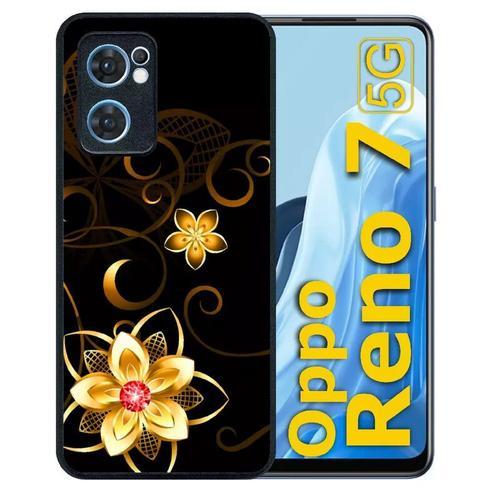 Coque Pour Oppo Reno7 5g - Golden Flowers 2 - Silicone - Noir on Productcaster.