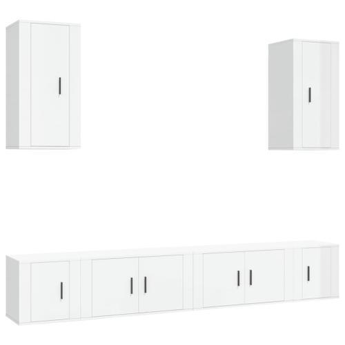 Vidaxl Ensemble De Meubles Tv 6 Pcs Blanc Brillant Bois D'ingénierie on Productcaster.