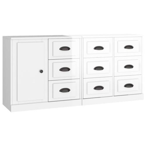 Vidaxl Buffets 3 Pcs Blanc Brillant Bois D'ingénierie on Productcaster.