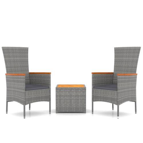 Vidaxl Ensemble De Salon De Jardin 3 Pcs Gris Poly Rotin Et Acacia on Productcaster.