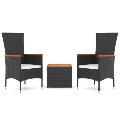 Vidaxl Ensemble De Salon De Jardin 3 Pcs Noir Poly Rotin Et Acacia on Productcaster.